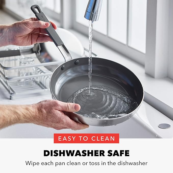 GreenPan x Bobby Flay Stainless Steel 8” & 10” Frying Pan Skillet Set, Professional Grade Tri-Ply, Multiclad, PFAS-Free Ceramic Nonstick, Induction Suitable, Dishwasher & Oven Safe, Stay Cool Handle