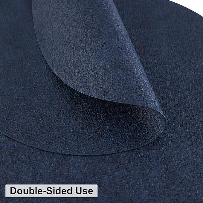 homing Round Faux Leather Placemat and Coaster 4 Packs, Washable Heat Resistant Dining Place Mats, Wipeable Double-Sided Table Mats for Indoor and Outdoor, Diameter 13 and 3.93 inch, Navy