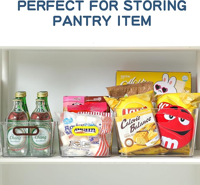 Clear Plastic Storage Bins 8 Pack with 16 Soft Silicone Handles, Organizer Bins for Home & Kitchen, Storage Containers for Pantry, Fridge, Laundry, Bathroom, Classroom