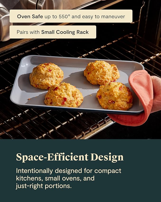 Caraway Nonstick Ceramic Small Baking Sheet (9x13”) – Non-Toxic, PTFE & PFOA Free – Oven Safe – Aluminized Steel Core – Mini Sheet Pan for Baking, Roasting & More - Cream