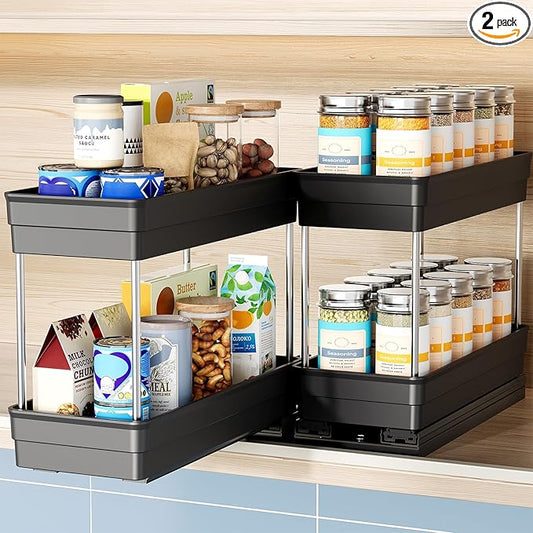 Nieifi Spice Organization for Cabinet-Vertical Spice Rack Pull Out-Spice Rack Organizer for Cabinet-4-1/3 inch Wide-Seasoning Kitchen Organizer-4.3" W x 10.6" D x 8.7" H-2 Pack-2 Tier