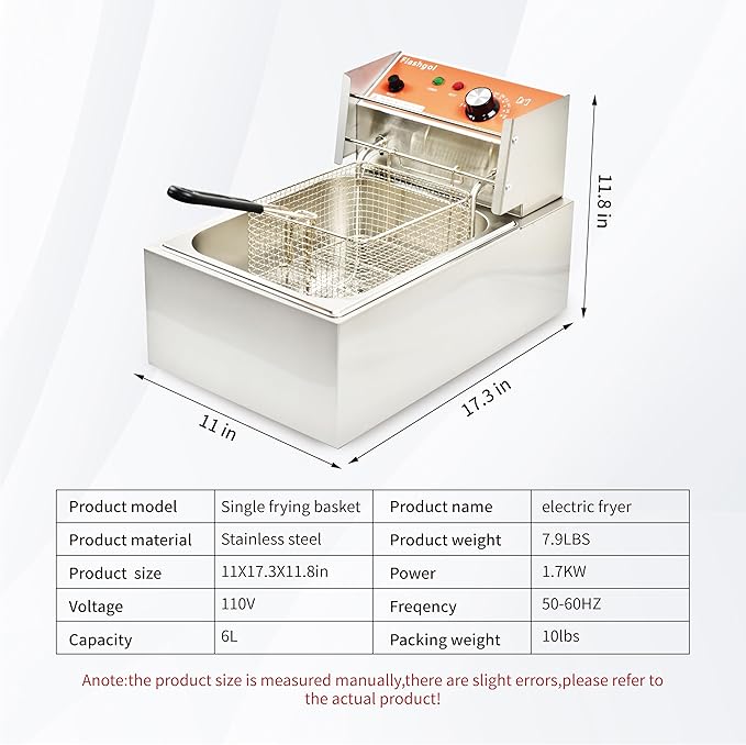 Commercial Deep Fryer with Basket 6-12L Capacity Adjustable Temperature and Timer Stainless Steel With lid Suitable for home/commercial/camping/outdoor (Single fry basket + machine-8lbs)