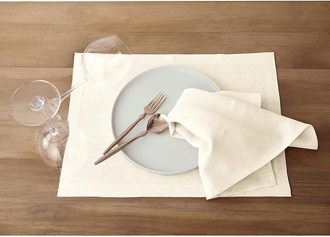Solino Home Ivory Linen Napkins Set of 6-100% Pure Linen Cloth Washable Dinner Napkins 20 x 20 Inch for Fall, Autumn, Thanksgiving, Christmas, Holiday - Fete