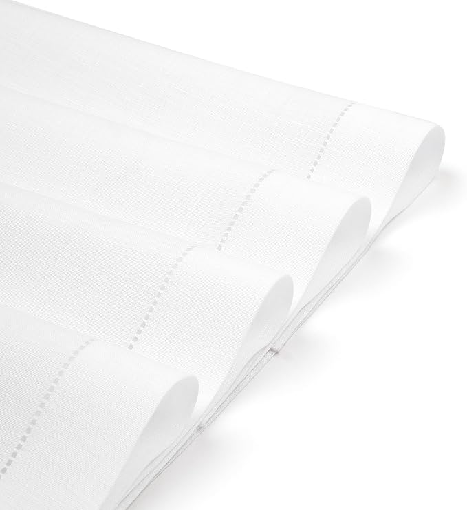 D'Moksha Homes White Linen Placemats Set of 6 - Classic Hemstitch Placemats 14 x 19 Inch - 100% Pure Linen Table Mats for Fall, Thanksgiving, Christmas, Holiday - Handcrafted and Machine Washable