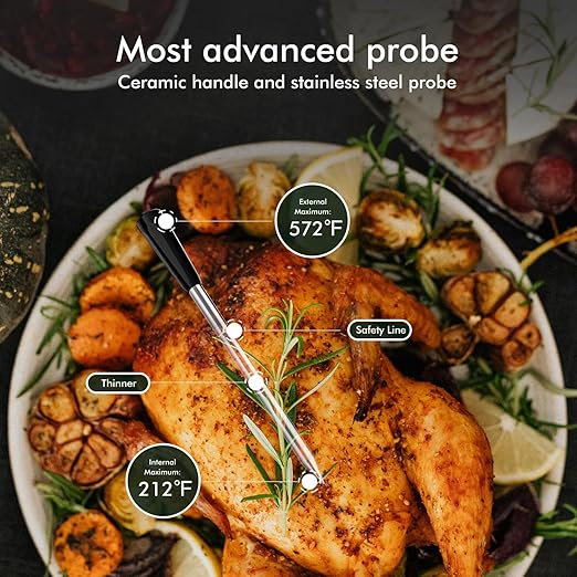 Smart Wireless Meat Thermometer 4 Probes, Bluetooth Food Thermometer, Remote Tracking and Real-Time Readings from Apps, for iOS and Android, for BBQ, Grill, Smoker, Nigogor Heat-Resistant Probes