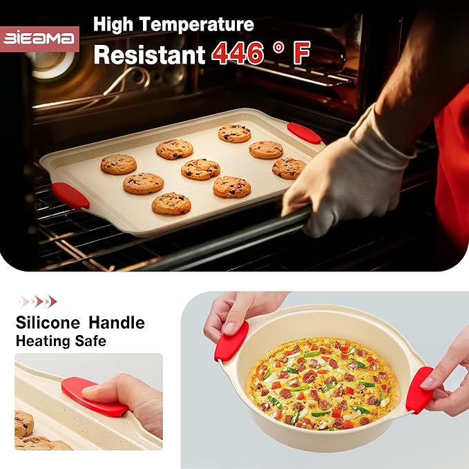 13-Piece Baking Pans Sets, Nonstick Bakeware Sets, BPA-Free Carbon Steel Stackable Bakeware Set, Cream