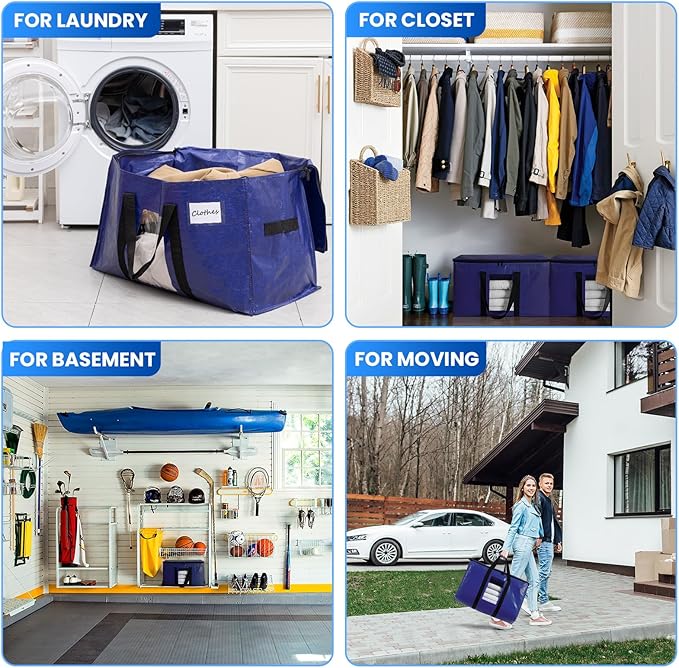 TAILI 2 Pack Dark Blue Extra Large Moving Bags, Heavy Duty Totes with Visible Window, Wrap Around Handles, Great for Storage