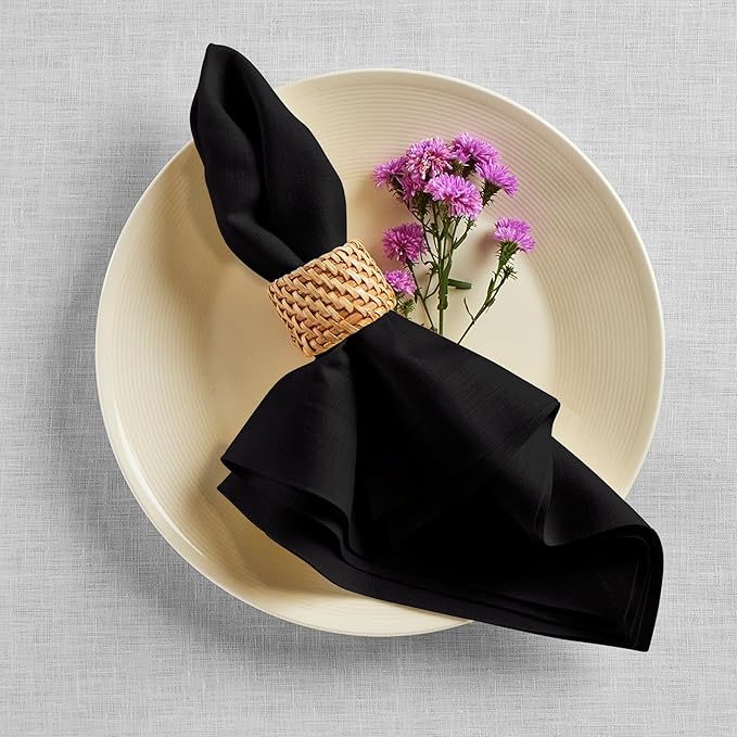 Solino Home Black Linen Napkins Set of 6-100% Pure Linen Cloth Washable Dinner Napkins 20 x 20 Inch for Fall, Autumn, Winter, Thanksgiving, Christmas, Holiday - Fete