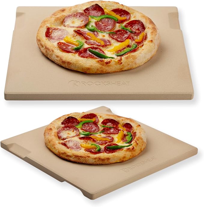 Pizza Stone, 12"x12" Square Pizza Stone for Oven Grill BBQ, Cordierite Baking Stone for Bread & Pie, Unique Built-in 4 Handles Cooking Stone