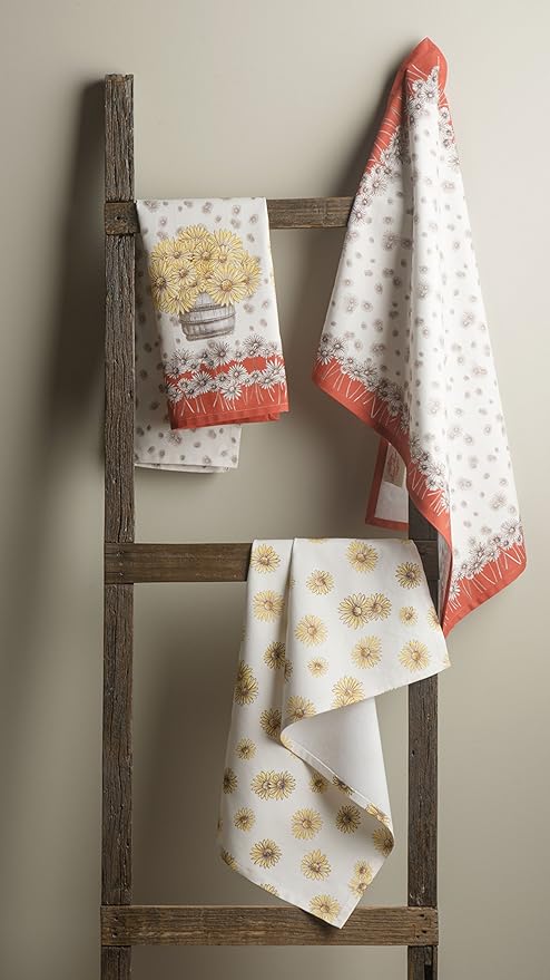 Maison d' Hermine Kitchen Towels Set of 3 100% Cotton 20" x 27.5" Reusable Cloth Tea Dish Towels Absorbent with Hanging Loop for Kitchen Dining Thanksgiving Christmas Decorations (Bagatelle)