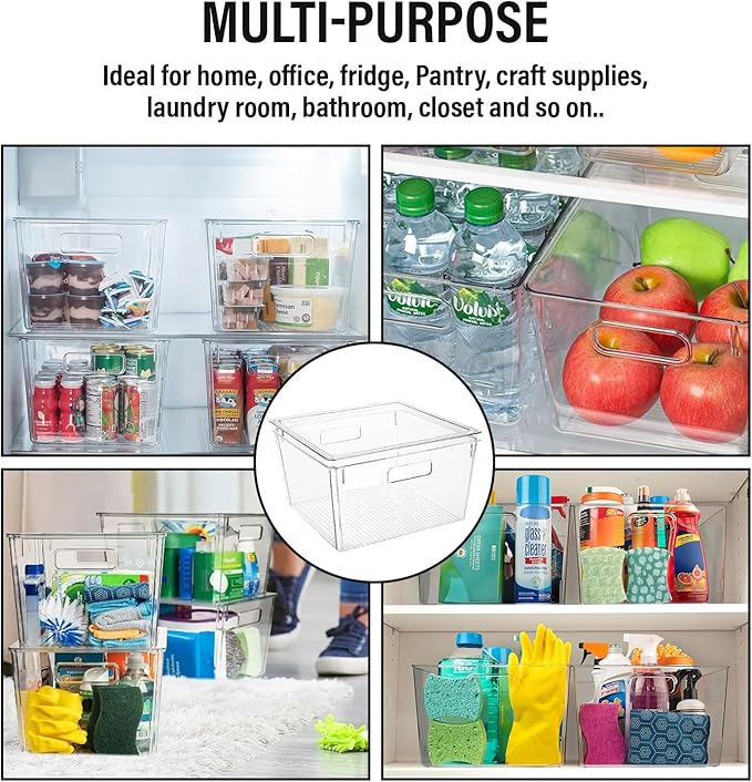 Extra Large Stackable Clear Plastic Storage Bins with Lids, Perfect for Kitchen Organization or Pantry Organization and Storage, Fridge Organizer Bins for Organizing, Under the Sink Organizers