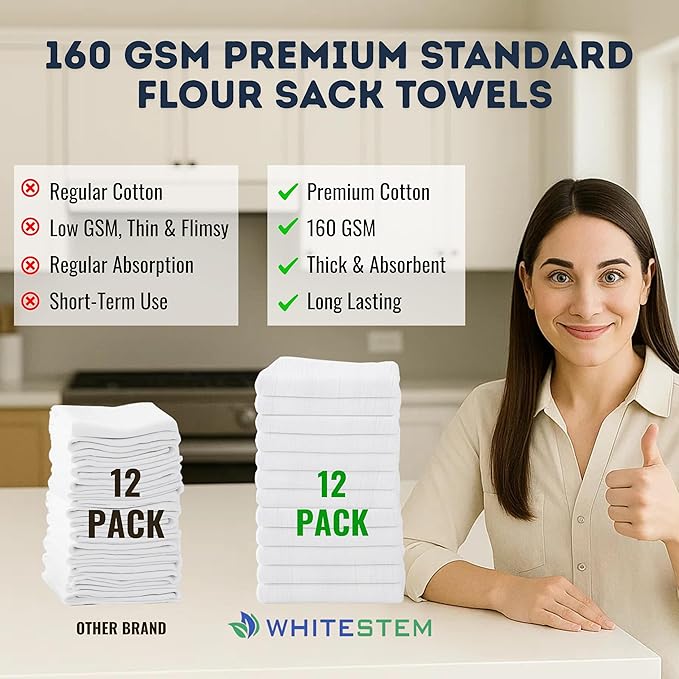 Flour Sack Towels |Tea Towel for Crafts| Kitchen |Dish | Cotton Blank Towel for Embroidery|Baking Bread Proofing Linen Cover Diamond Crinkle|Thick Absorbent Quick Dry |12 Pack 18"x28" White