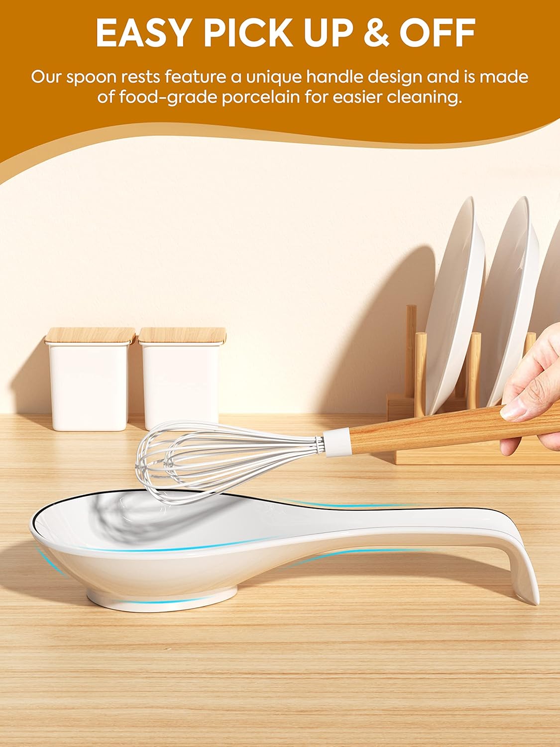 NJCharms Ceramic Spoon Rest for Stove Top, Porcelain Spoon Holder, Large Utensil Rest for Kitchen Counter, Spoon Rest for Spoon, Ladle, Spatula, Modern Farmhouse Kitchen Decor, 1 Pcs