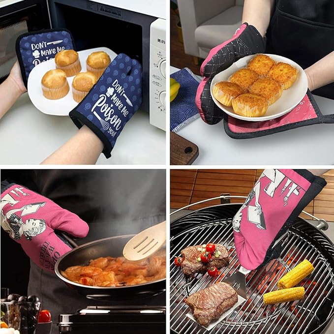 ZHANTUONE I Bake So I Don't Punch People in The Throat Funny Heat Resistant Oven Mitts and Pot Holders Set with Silicone Non-Slip, Women Bakers Cooking Baking Gadgets, Gifts for Chef Hostess Mom