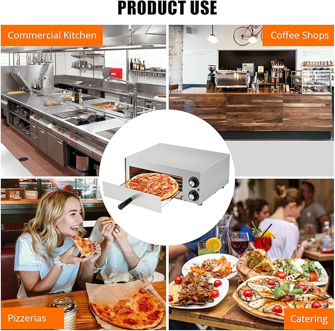1100W Countertop Electric Pizza Oven,Stainless Steel Pizza Oven Maker with Timer & Removable Tray for Home, Kitchen & Restaurant, Silver