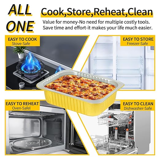 40 Pack 3 LB Aluminum Pans with Lids Heavy Duty (8.7"×6.6"×2.5") Foil Food Containers with Lids, 50oz Disposable Tin Foil Pans with Lids for Baking, Meal Prep, Freezer, Heating and Takeout