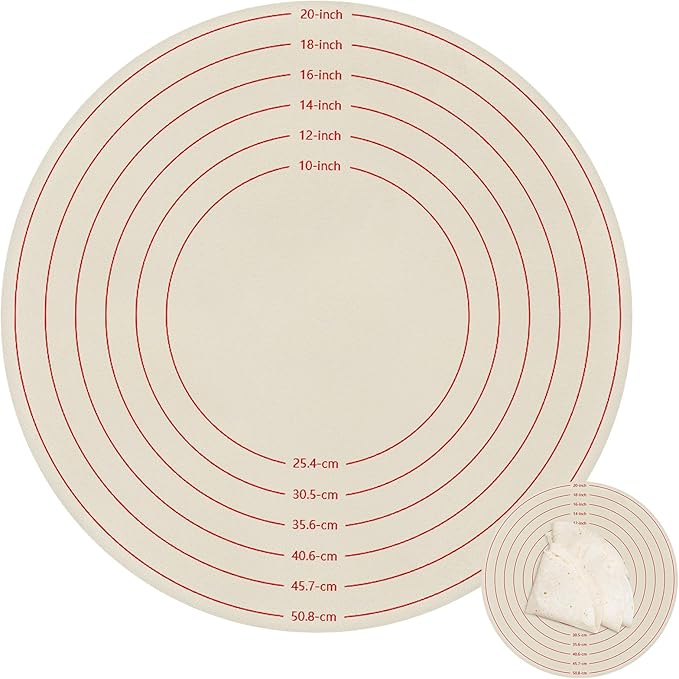 20 Inch Christmas Traditional Lefse Making Pastry Cloth, Round Baking Mat with Measurements, Lefse Making Accessory for Rolling Dough and Baking Kitchen Supplies (Not Include Board)