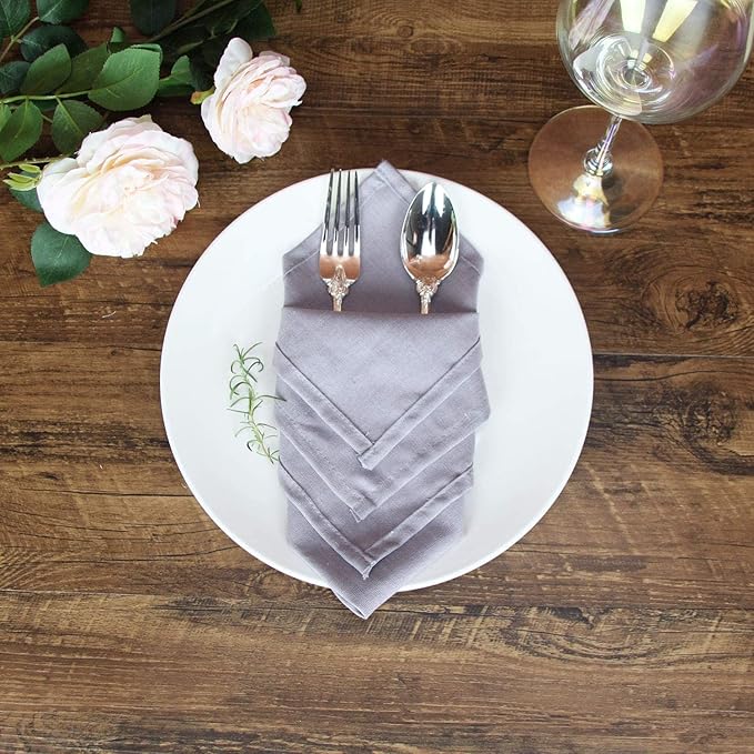 Solid Color Blended Thin Dinner Cloth Napkins - Set of 12 (40 x 40 cm) - for Events & Home Use (Silver)