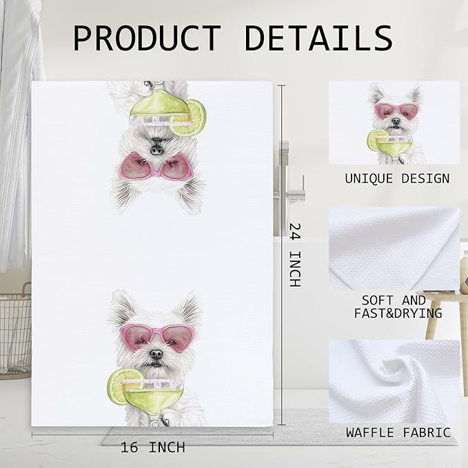 Cabana Bro Westie Gifts Kitchen Towels, Westie Gifts for Westy Lovers Decorative Hand Towels for Bathroom, Funny West Highland White Terrier Cocktail Tequila Dish Tea Towels for Kitchen, 16x24 Inch