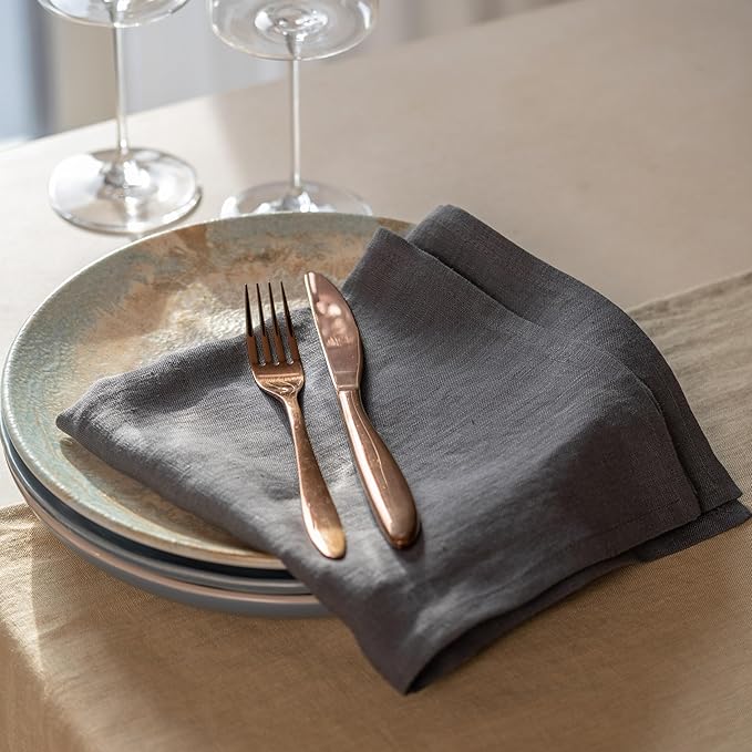 Linen Dinner Napkins 18 x 18 Inch - 100% Flax Linen Napkins - Stone Washed Pure Linen Cloth Napkins (Ash Grey, 18" x 18"(Set of 4))