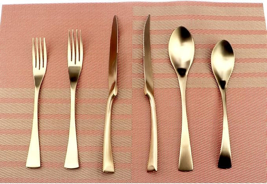6-Piece Flatware Set,Extra Thick Heavy Duty - 18/10 Stainless Steel Cutlery Sets,High Matte Finish Rose Gold Flatware Sets Service for 1,Multipurpose Use for Home,Kitchen Utensil Sets