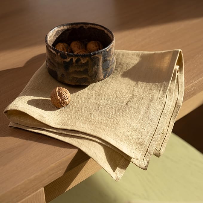 Linen Dinner Napkins 18 x 18 Inch - 100% Flax Linen Napkins - Stone Washed Pure Linen Cloth Napkins (Royal Cream, 18" x 18"(Set of 4))