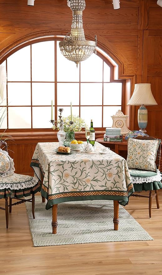 patdrea Designer French Linen Table Cloth for Rectangle Table,Vintage Fall Decorative Tablecloth,Floral Cover for Kitchen Dining Christmas,Tea Party,Thanksgiving,63"x87"-Littledaisy