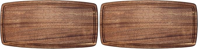 TB Home Acacia Wood Cutting Board with Juice Groove, Wooden Chopping Board for Kitchen, 14” x 7” x 5/8” (Pack of 2)