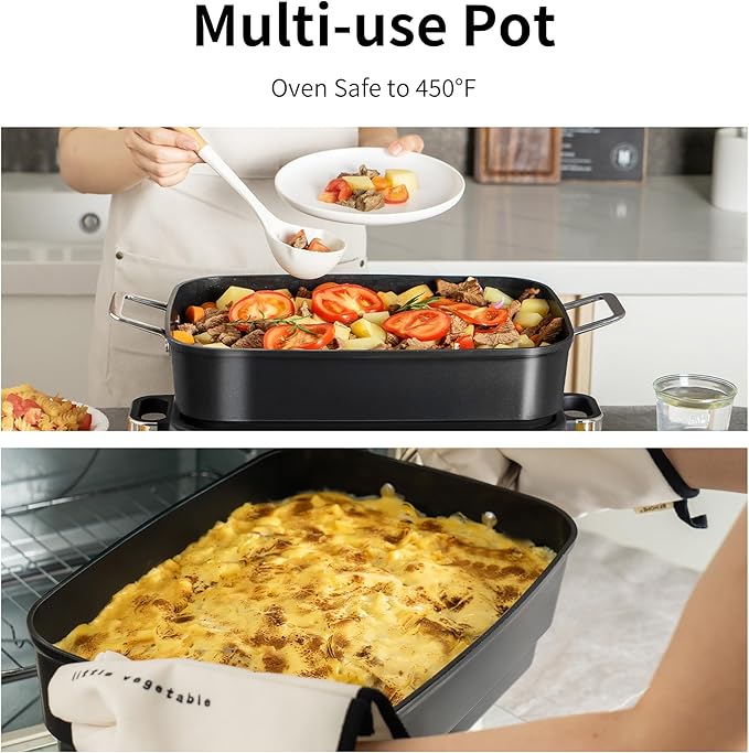 Slow Cooker 10-Quart - PFOA-Free Ceramic Coating, Oven Safe to 450°F | Keep Warm Function for Large Family Gatherings (Includes Silicone Spoon)