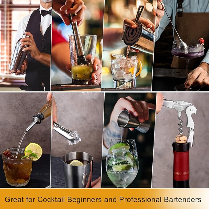30pcs Mixology Bartender Kit with Stand, Secilla 25oz Bar Set Cocktail Shaker Set, Professional Bartending Kit Home Bar Tools Set Bar Accessories