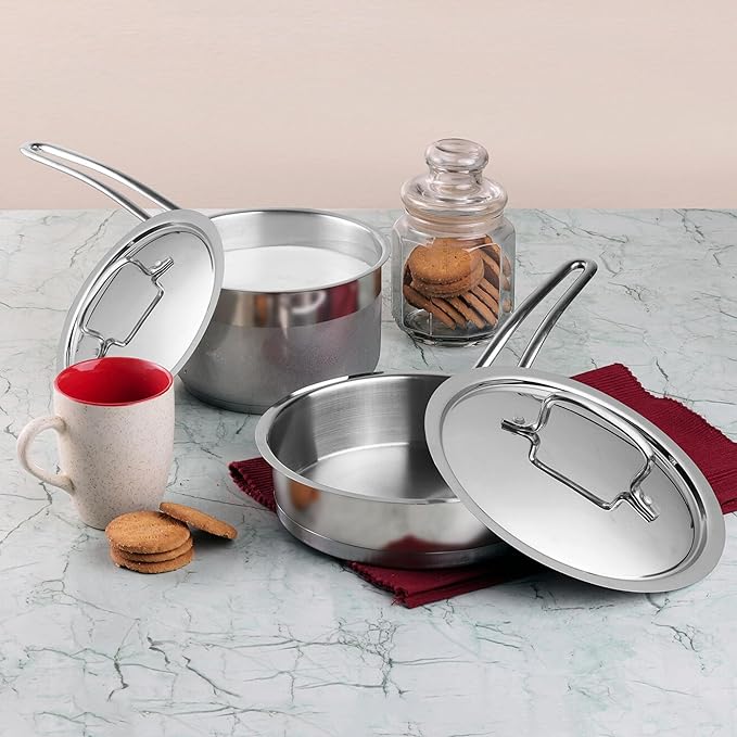 Vinod Classique Deluxe 2-Pc Stainless Steel Cookware Set – 16 cm Saucepan & 20 cm Frypan, Extra-Deep Design, Riveted Handles, Induction & Gas Compatible, Dishwasher Safe