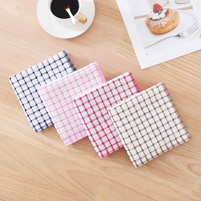 Kitinjoy Cotton 8 Pack Terry Kitchen Dish Cloths, 12 x 12 Inches Super Soft and Absorbent Dish Rags, Quick Drying Dish Towels for Washing Dishes, Mix Colour