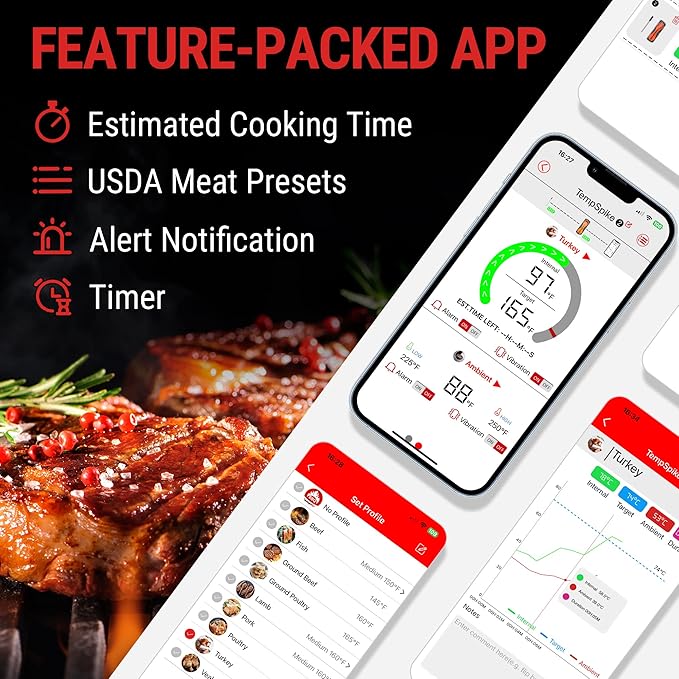 ThermoPro TempSpike Wireless Meat Thermometer for Grilling and Smoking, 500ft Bluetooth Meat Thermometer with Wireless Probe, Ideal for Sous Vide Smoker Rotisserie BBQ Oven Smoker