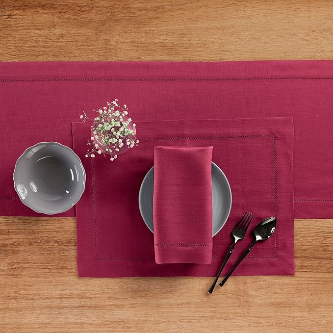 Solino Home Linen Cloth Napkins Set of 4-100% Pure Linen Beet Dinner Napkins 20 x 20 Inch for Fall, Autumn, Thanksgiving, Christmas, Winter - Classic Hemstitch, Handcrafted and Machine Washable
