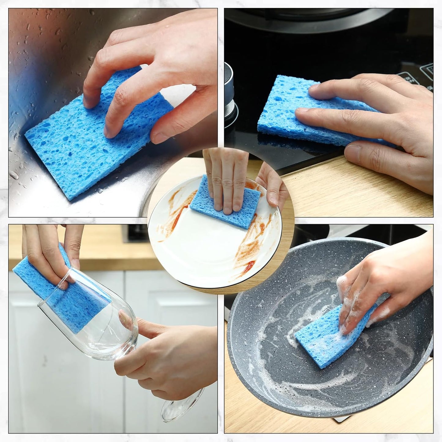 Zhengmy 100 Pieces Kitchen Sponge Bulk Natural Sponges for Dishes Compressed Wood Pulp Sponges Cleaning Sponge Without Scratching for Kitchen Bathroom, 3.9 x 2.4 x 0.12 Inch (Blue)