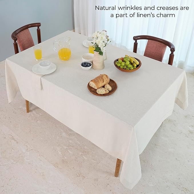 D'Moksha Homes Linen Tablecloth for Rectangle Tables 60 x 140 Inch - 100% Pure Linen Light Natural Tablecloth - Machine Washable Table Cloth for Summer, Fall and Halloween
