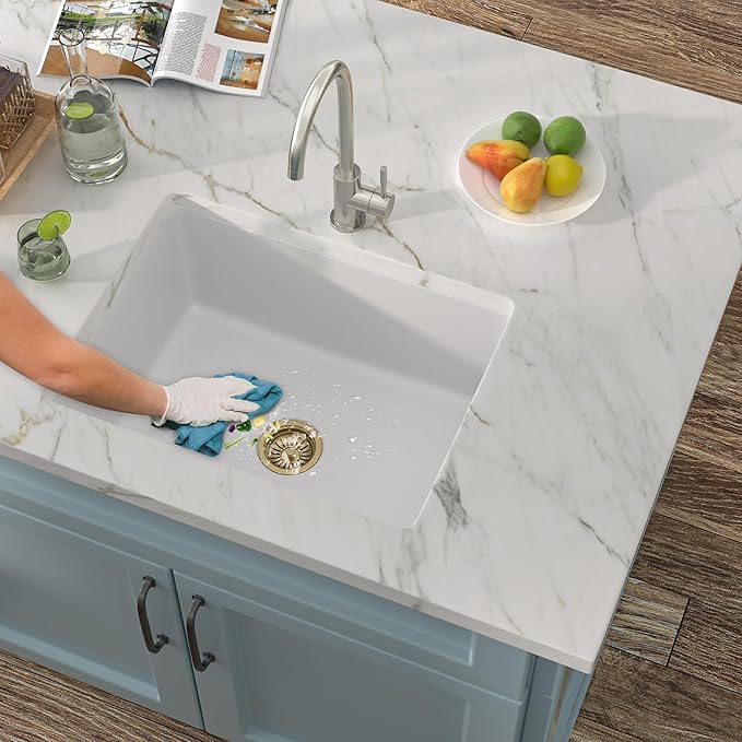 22"x17" Undermount Wet Bar Sink - White Granite Composite Quartz Classic Single Bowl Under Counter Small Kitchen Bar Prep RV Sink Basin