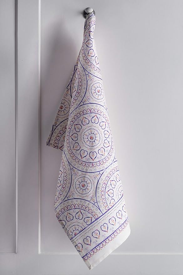 Maison d' Hermine Kitchen Towels Set of 3 100% Cotton 27.50" x 20" Reusable Cloth Tea Dish Towels Absorbent with Hanging Loop for Kitchen, Home, Dining, Cocktail Parties Spring/Summer (Mandala)