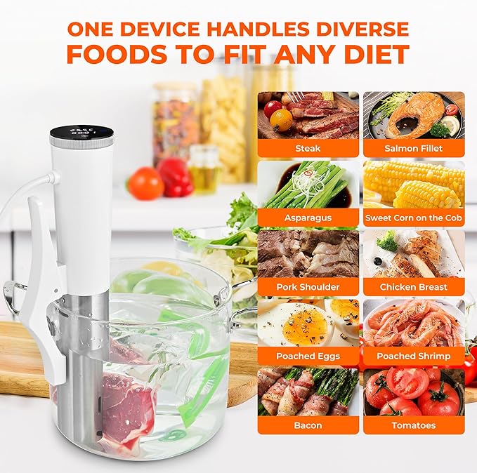 SUSTEAS Sous Vide,1200W Sous Vide Cooker with 15 Vacuum Bags Pump Recipe, Silence Sous Vide Machine Digital Timer Temperature Control, Immersion Circulator for Kitchen, IPX7, White