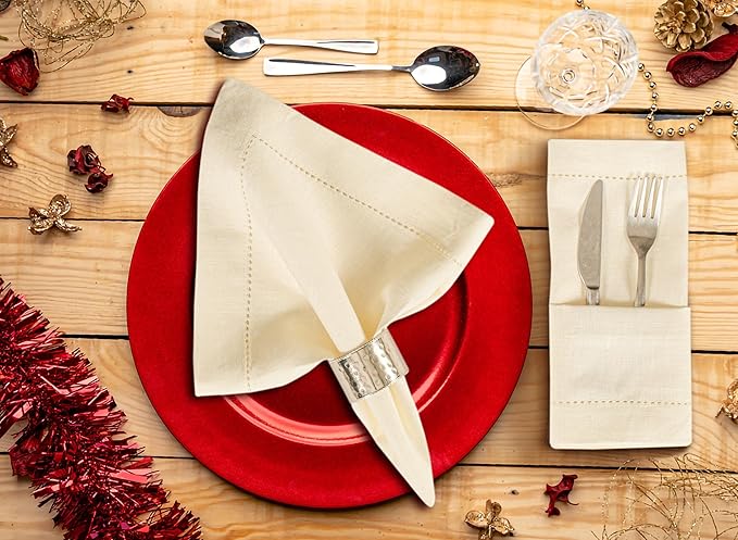 Linen Cotton Cloth Napkins Set of 4-100% Linen Hemstitched Napkins 18x18 Inches for Wedding, Dinner, Thanksgiving, Parties – Reusable Elegant Table Napkins for Home Decor & Events