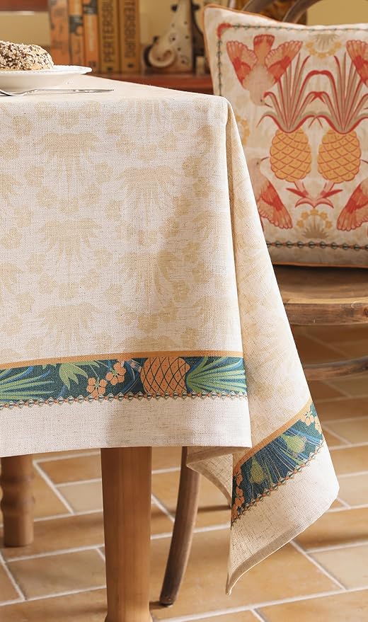 patdrea Designer Orange Tablecloth for Rectangle Tables,Pineapple Tree Pattern Linen Tablecloth,Tropical Style Fruit Table Cover Cloth Decor for Kitchen Dining Christmas,55"*79"