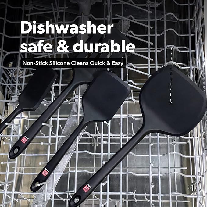 DI ORO Silicone Turner Spatula Set - Kitchen Spatulas for Nonstick Cookware - Cooking Utensils for Flipping Eggs & Pancakes - 600°F Heat-Resistant BPA Free Turners - Dishwasher Safe (2pc, Black)