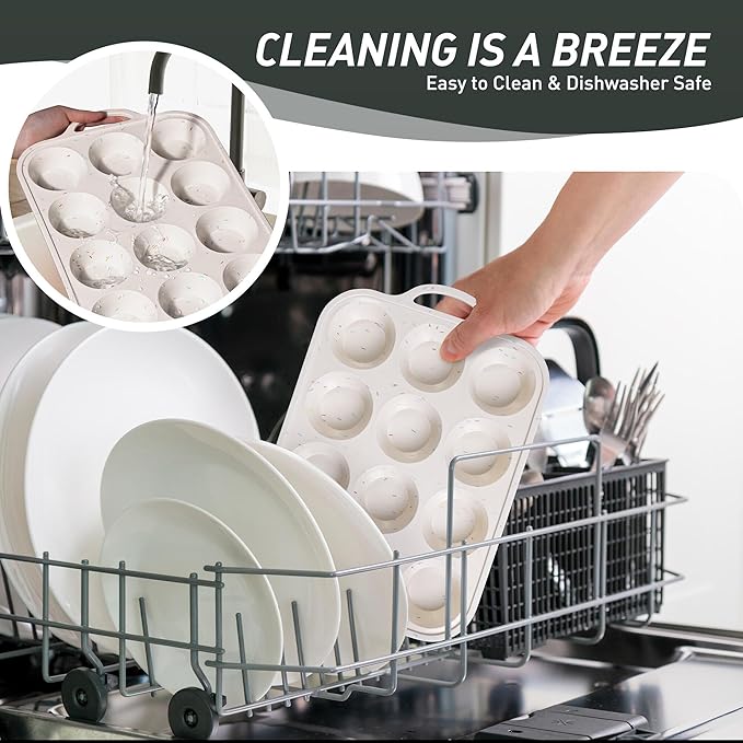 12 Cups Silicone Muffin Pan with Metal Reinforced Frame Regular Size Cupcake Pan Tray Egg Bites Silicone Circle Cookie Molds Muffin Tin Tart Pans Home Baking Supplies Stuff Necessities Cookware