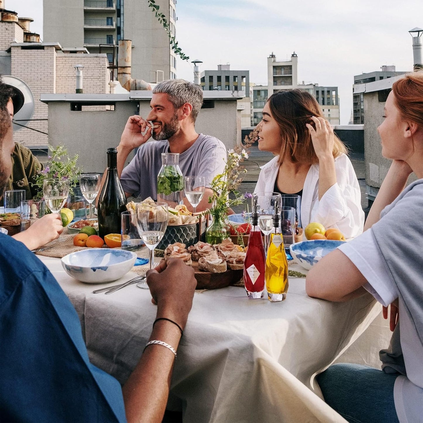 FYGO Diamond Lux Olive Oil Bottle Dispenser - Oil and Vinegar Container Set With Pourer and Funnel - Glass Bottle for Kitchen - 350ml - Set of 2