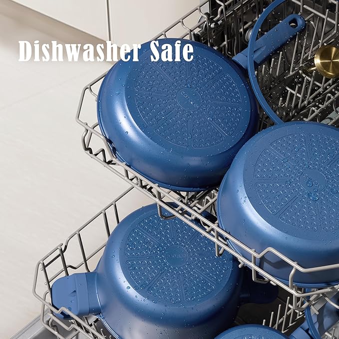 CAROTE 2QT & 2.5QT Sauce Pan Sets with Lid & Ladle Cooking Pots Nonstick Saucepans Cookware Set Small Kitchen Pot, Induction Comptable, Easy to Clean, PFOA FREE (Blue)