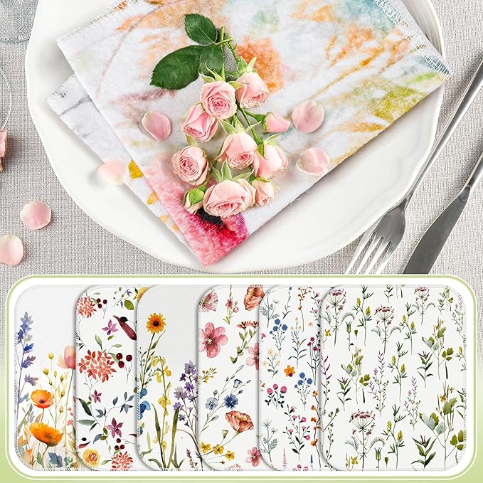 6 Pack Reusable Cleaning Cloths Washable Cotton Kitchen Dish Towels for Home Christmas Party Supplies Bulk, 9.84x11.81in (Wildflowers)