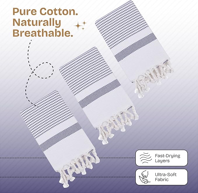 Indigo Blue Turkish Kitchen Towels 16x26 Inch, 5 Pack, 100% Cotton, Soft, Absorbent, Fast Dry, Machine Washable, Dish Towel with Tassels for Drying Dishes, Cleaning, Everyday Use