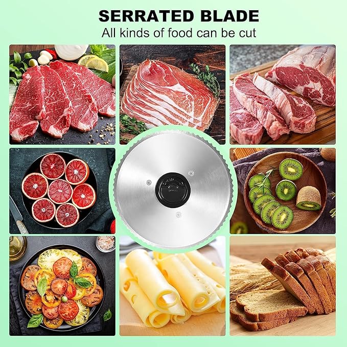 OSTBA Meat Slicer Machine for Home, Electric Deli Food Slicer with Removable 6.7” Stainless Steel Blades, 0-15mm Adjustable Thickness, Easy to Clean, 150W, Ideal for Cold Cuts, Cheese, Bread, Fruit