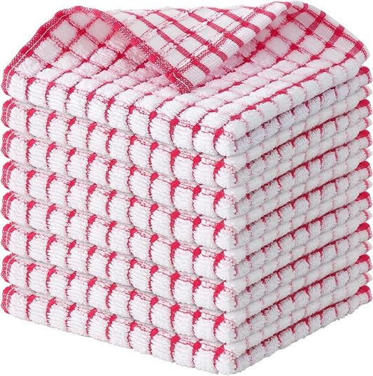 Kitinjoy Cotton 8 Pack Terry Kitchen Dish Cloths, 12 x 12 Inches Super Soft and Absorbent Dish Rags, Quick Drying Dish Towels for Washing Dishes, Red