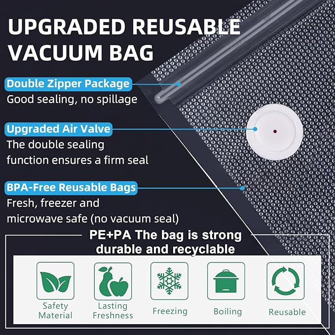 MOMODA Sous Vide Cooking Bags - Set of 30 | BPA-Free Reusable Vacuum Seal Bags with Air Valve for Joule and Anova Cookers | Freezer Safe Vacuum Food Storage Bags with Upgraded Electric Pump Included